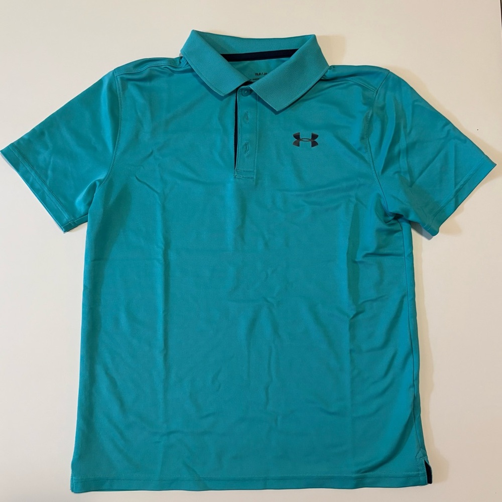 Under Armour Boys Polo Shirt. Turquoise Boys Lg